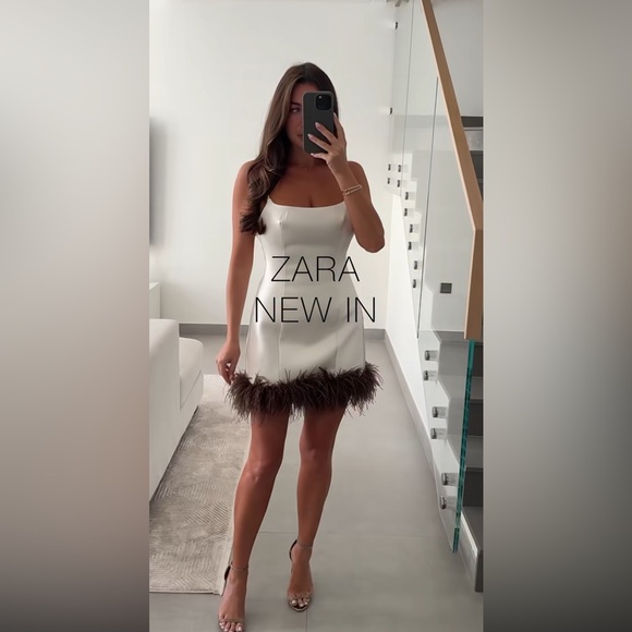 ZARA FEATHER SATIN EFFECT DRESS - Picture 5 of 17